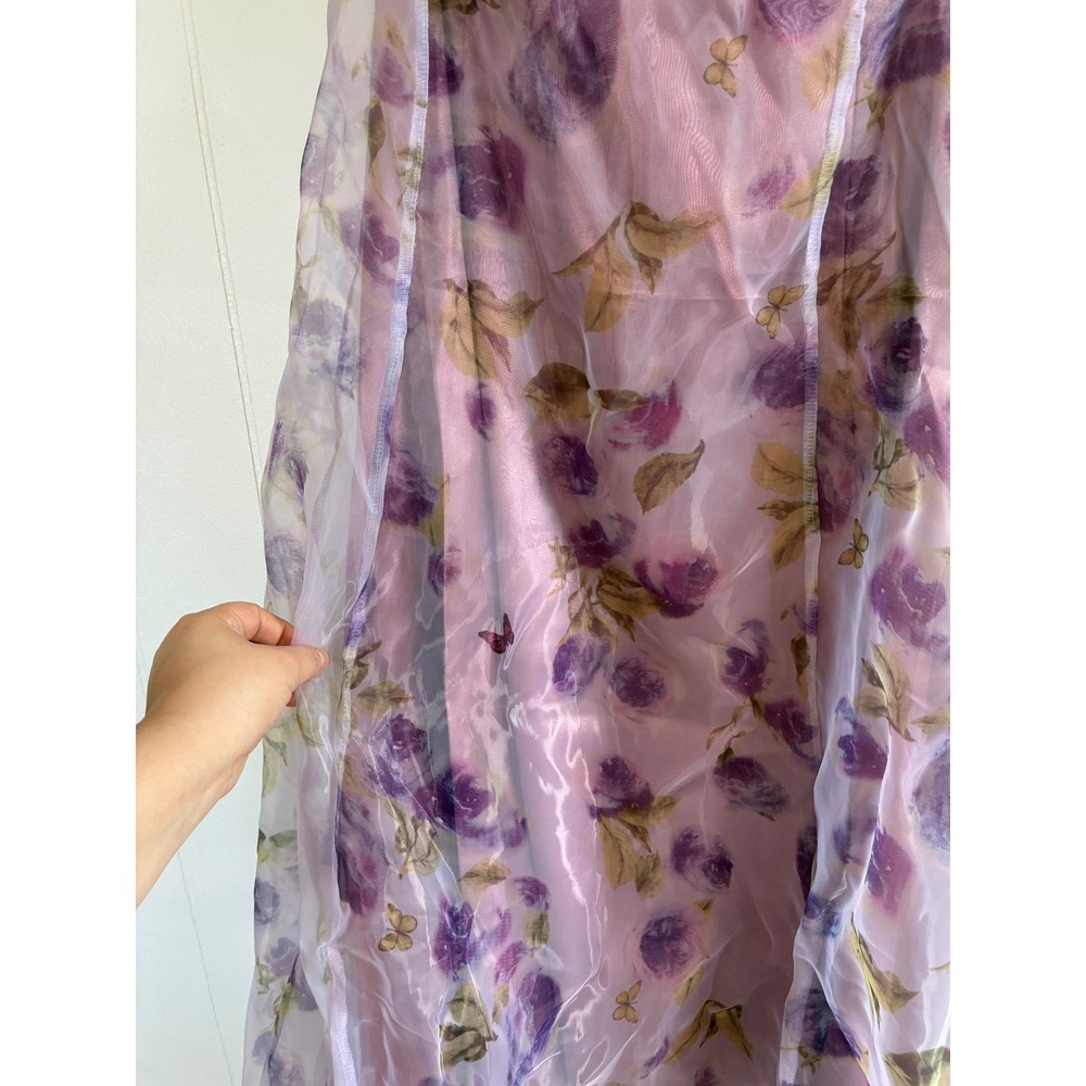 TCCX Floral Mesh Midi Dress Lace Up Back Fairycore Whimsigoth Sheer Overlay L - Picture 6 of 11